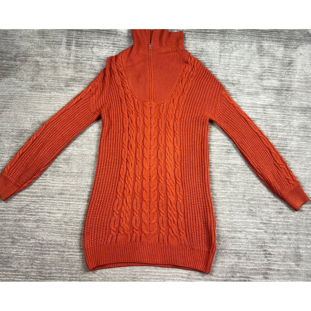Unbranded Sweater Dress Womens M Orange Cable Knit Turtleneck Quarter Zip Chunky